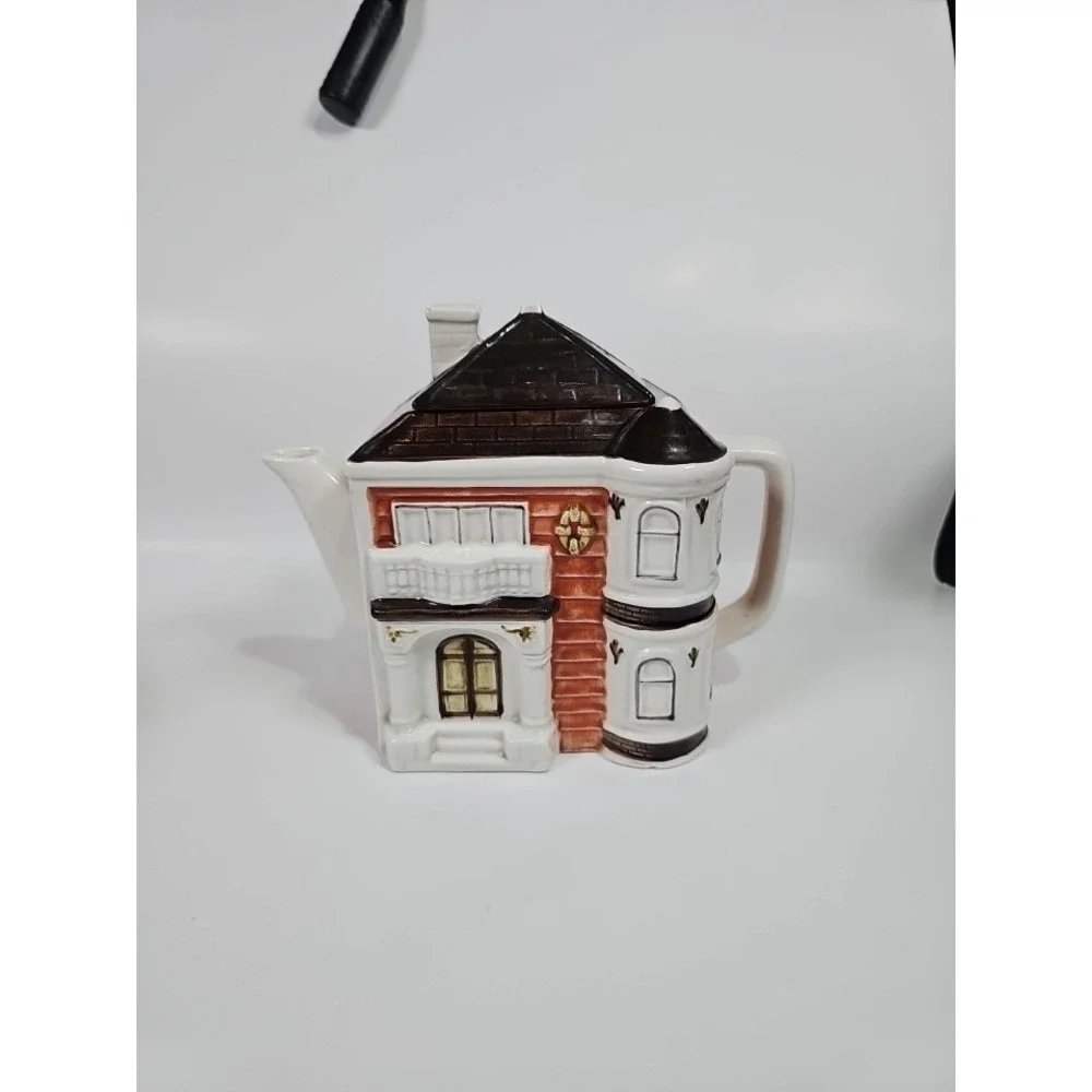Vintage Otagiri 2Pc Hand Painted Cottage House Teapot and Sugar Set Japan